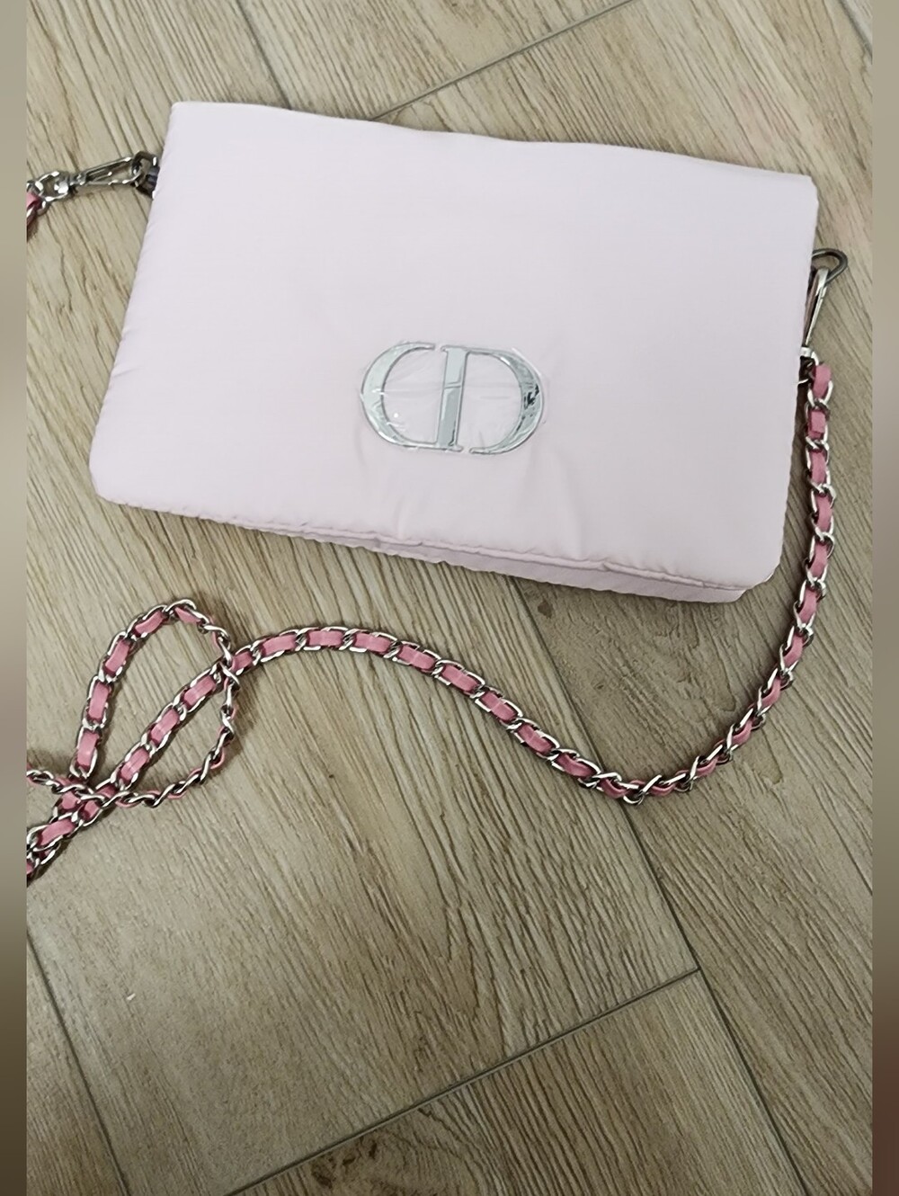 Christian Dior Puffy Pouch Pink Novelty Clutch Bag CD Logo Long Chain Strap - Picture 4 of 9